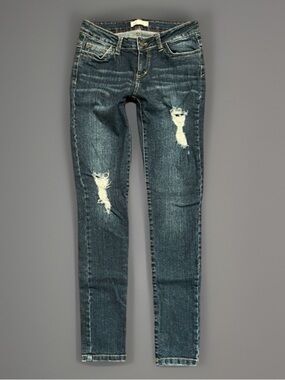 21 DENIM CHIC Distressed Dark Denim Destroyed Ski Skinny Stretch Jeans 27